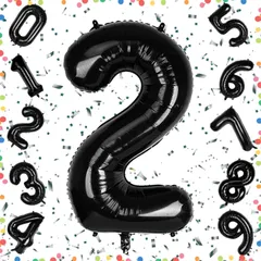 【在庫処分】パーティー お祝い 記念日 ギフト 女の子 男の子 結婚式 飾り付け ハッピーバースデー ナンバー2 40インチ 誕生日 披露宴 アルミ風船 ブラック 数字バルーン Exgox