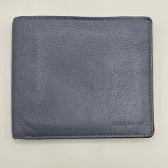 美品　Cole Haan コールハーン　二つ折り財布　ミニウォレット　レザー　ロゴ　青　グレー