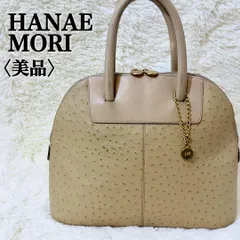 ハナエモリ ハンドバッグ オーストリッチ型押し レザー ゴールド金具 チェーン付 フリー レディース バッグ 合成皮革 ベージュ フォーマル 通勤 上品 美品 エレガント J4184【フォロワー様10％クーポン】