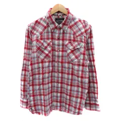 バックナンバー BACK NUMBER カジュアルシャツ 長袖 チェック柄 L マルチカラー 赤 レッド /YK44 ■MO