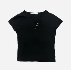 ブラック ヘンリーネック 半袖 Tシャツ