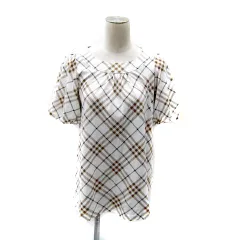 バーバリーブルーレーベル BURBERRY BLUE LABEL カットソー 半袖 ラウンドネック パフスリーブ チェック柄 38 M 白 ホワイト /SY25 ■GY53