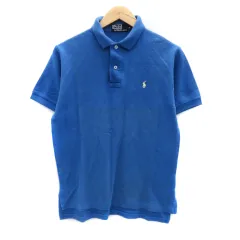 ポロ バイ ラルフローレン Polo by Ralph Lauren ポロシャツ ポロカラー 半袖 ロゴ刺繍  M 青 ブルー オフホワイト /HO32 ■GY53