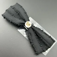 【新品】 ヘアアクセサリー バレッタ リボン ブラック×ホワイト×ゴールド 可愛い レディース◆
