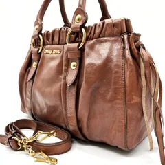 ✨良品✨ miu miu vitello lux 2way bag dark brown ミュウミュウ　ハンドバッグ　2way ショルダーバッグ ブラウン