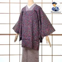 和装コート 道行 正絹 和更紗 梅唐草 濃紺 手縫い ビンテージ着物 kimonolove【未使用品 新古品 一点物 オゾン消臭サービス】A-2557