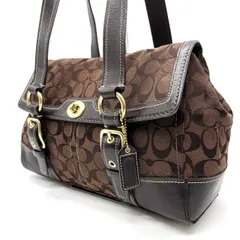 ✨良品✨ COACH Hamptons Turnlock Signature Bag コーチ シグネチャー キャンバス ハンドバッグ ポーチ ブラウン 茶 ヴィンテージ vintage レディース メンズ ユニセックス 男女兼用