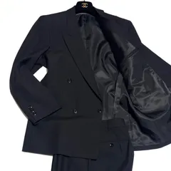 Giòbre ジオブレ 高級ウール100% 黒無地 総裏 ダブルブレスト スーツセットアップ ブラックフォーマル 礼服 喪服 冠婚葬祭 黒 ブラック