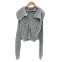 ヘザー Heather ニットカーディガン ショート丈 ビッグカラー 透かし編み F グレー /YS9