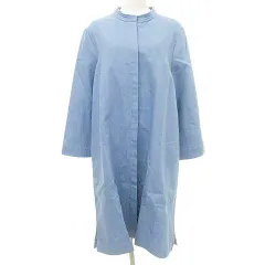 Sマックスマーラ 'S Max Mara タグ付き ノーカラー コート ロング リネン混 シャツ ジャケット 44 Lサイズ 青 ブルー
