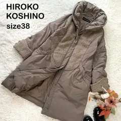 HIROKO KOSHINO　ヒロココシノ　ニット切り替えダウンコート　ロング　ショールカラ　女優襟　異素材切り替え　くるみボタン　38