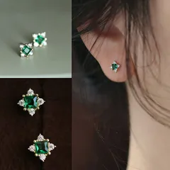 ピアス 小さめ レディース 18金 コーティング 花 エメラルド スワロフスキー ジルコニア採用 アレルギー対応 ポイント消化 大人 可愛い 小ぶり 小さい アクセサリー