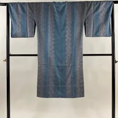 【美品】 道行 身丈119cm 裄丈66cm M 和装コート 角衿 草花 刺繍 ぼかし 青灰色 正絹 秀品 【中古】