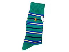 未使用 ポロ ラルフローレン ソックス メンズ ストライプ　 25-27cm ポニー　グリーン　ブルー　緑　刺繍 靴下 　ナイガイ POLO RALPH LAUREN