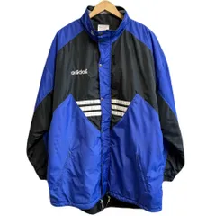 80's〜 adidas アディダス vintage ビンテージ トレフォイル 中綿ジャケット ナイロンジャケット スナップボタン×フルジップ ポケット付き 青×黒×白 XLサイズ No.L261