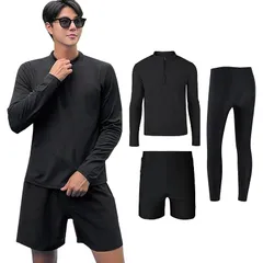 [Adigaber] ラッシュガード メンズ 水着 ３点セット 上下 フィットネス 長袖 パーカー レギンス サーフパンツ ハーフジップ UVカット 吸汗速乾 水泳 水陸両用 大きいサイズ 1