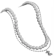 [BrightVista] パール ネックレス ビーズ ペンダント ユニセックス ネックレス クロス チャーム フェイクパール 男性用 メンズ フォーマル 人工パール デコレーション クマ ベアー 熊「シルバー」 