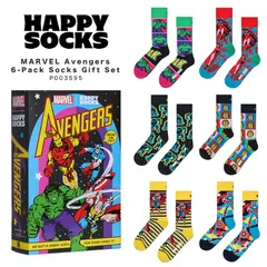 【新品・未使用】 6足セット ソックス レディース メンズ マーベル アベンジャーズ MARVEL Avengers ギフト ハッピーソックス 靴下 おしゃれ ブランド かっこいい クルー丈 くつ下 お揃い 派手 キャラクター 14252001-01-MRのサムネイル