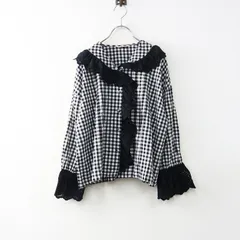 サマンサモスモス Samansa Mos2 SM2 ギンガムチェックスカラップレースブラウス F‖ブラック トップス フリル【2400014689099】