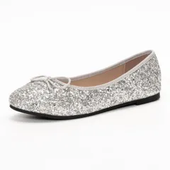 【新品・未使用】 グリッターパンプス レディース 婦人 痛くない ぺたんこ 仕事 キラキラ ローヒール リボン ラウンドトゥ 結婚式 お呼ばれ パーティ 飾り 大人 可愛い おしゃれ 靴 シューズ シルバー 銀色 白 グレー  ZTP-1004-CPZ