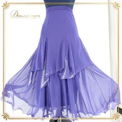 社交ダンス 衣装 スタンダード スカート レッスンウェア レディース オールシーズン 紫 ICHIOKU イチオク ラインストーン パープル系 レース キラキラ 高級感 練習着 おしゃれ お出かけ 脚長効果 エレガント シフォン素材 ダンス発表会 イベント