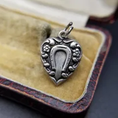 WWII期 ヴィンテージ スウィートハートジュエリー ホースシューと勿忘草 925 シルバー チャーム ペンダント 銀 イニシャル彫金 GB Y23-L