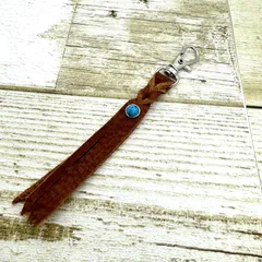 本革紐タッセルキーホルダー ネイティブ系 ストラップ ハンドメイド ターコイズ茶