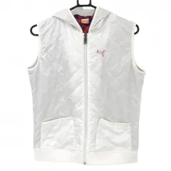 プーマ フード付き中綿ベスト 白 薄手 キルティング 裏地チェック レディース O ゴルフウェア PUMA