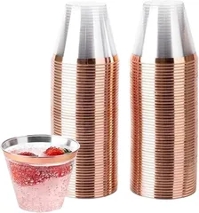 Qrit プラスチックコップ 使い捨て 食品衛生法適合 かき氷 プラカップ 子供 ミニ デザートカップ 使い捨てコーヒーカップ カクテルグラス ワイングラス おしゃれ 50個セット (ピンクゴールド)