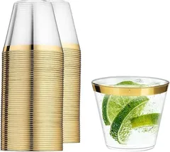 Qrit プラスチックコップ 使い捨て 食品衛生法適合 かき氷 プラカップ 子供 ミニ デザートカップ 使い捨てコーヒーカップ カクテルグラス ワイングラス おしゃれ 50個セット (ゴールド)