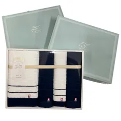 SG00001 新品未使用 今治 バスタオル&フェイスタオル&ウォッシュタオル セット　定価⭐︎¥5,500- S-10500  ネイビー コットン 3点まとめ売り