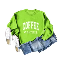 【ショッキンググリーン】スウェット トレーナー ロゴ 英字プリント 白フォント レディース ゆったり 暖かい トップス 秋冬 コーヒー おしゃれ カジュアル