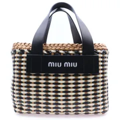miumiu (ミュウミュウ) イントレッチオ 2WAYバケットバッグ ショルダーバッグ ハンドバッグ マルチカラー ベージュ×ブラック レザー 5BA007 シルバー金具