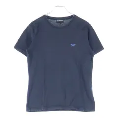 EMPORIO ARMANI (エンポリオアルマーニ) ロゴ刺繍 バックプリント総柄 クルーネック半袖Tシャツ ネイビー