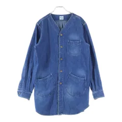 orslow (オアスロー) ノーカラー フロントボタン デニム ロングジャケット インディゴブルー