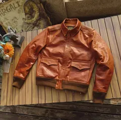 新品未使用 h 蜜蠟加工 小幼馬皮 A2 フライトジャケット｜植物鞣し 蝋染め 本革レザー｜重厚ヴィンテージ｜大逃亡モデル メンズ真皮皮衣｜秋冬アウター（袖マーク無し）