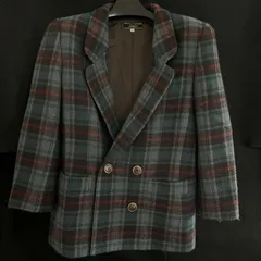 T58 9号Leilian レリアン チェック ジャケット レディース ダブルボタン 毛100% F25102211