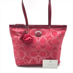 美品 COACH コーチ シグネチャー キャンバス トート バッグ レッド レディース ブランド 鞄 BAG a10872