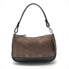 美品 COACH コーチ シグネチャー キャンバス ハンド ショルダー バッグ ポーチ ブラウン レディース ブランド 鞄 BAG r378