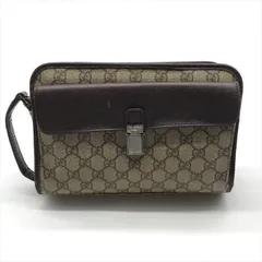 GUCCI グッチ GGスプリーム PVC レザー クラッチ セカンド バッグ メンズ ファッション小物 ヴィンテージ 鞄 かばん ブラウン r383