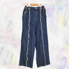 choa choa　チョアチョア　ワイドデニム　ネイビー　フリルデザイン　ワイドパンツ　ウエストゴム　ポケットあり　カジュアル