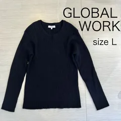 【GLOBAL WORK】リブニット クルーネック ブラック (長袖)【Lサイズ】[E-096]