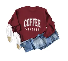 【ワインレッド】スウェット トレーナー ロゴ 英字プリント 白フォント レディース ゆったり 暖かい トップス 秋冬 コーヒー おしゃれ カジュアル