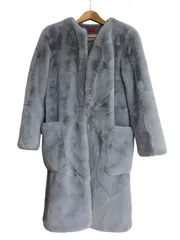 Z1605DES PRES デプレ　ファーコート　ノーカラーコート　ブルーグレー　レディース　サイズ36