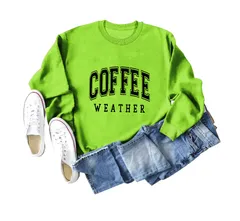 【ショッキンググリーン】スウェット トレーナー ロゴ 英字プリント 黒フォント レディース ゆったり 暖かい トップス 秋冬 コーヒー おしゃれ カジュアル