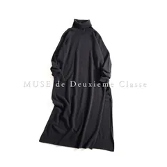 781t*美品 MUSE de Deuxieme Classe ミューズドゥドゥーズィエムクラス ウール CAPRI タートルネックワンピース FREEサイズ ブラック