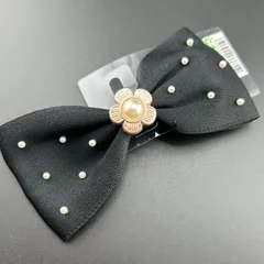 【新品】ヘアアクセサリー ヘアクリップ ホワイト×ブラック 大きめ リボン フェイク パール 花 レディース 可愛い◆