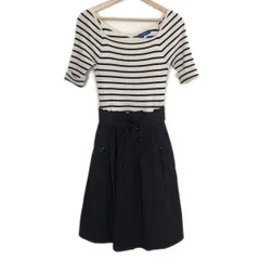 ブルーレーベルクレストブリッジ ワンピース サイズ36 S レディース - 白×ダークネイビー×ネイビー 半袖/ひざ丈/ボーダー