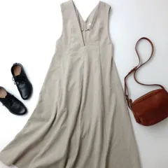 VICKY ビッキー 洗える 起毛ジャンパースカート ロング丈 Vネック ワンピース フレア Aライン 2 ベージュ(74Y＋8028)25F