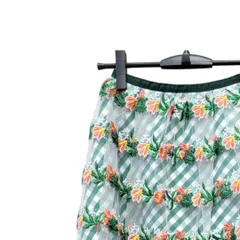 Chesty チェスティ ギンガムチェック フラワー刺繍 チュール スカート Sサイズ オールシーズン